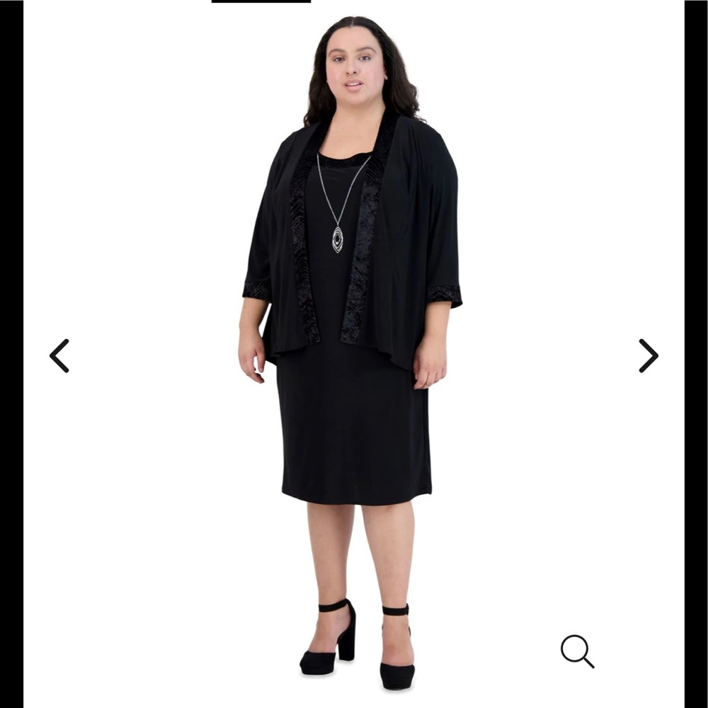 NWT,R&M Richards Two-Piece Banded Glitter Velvet Jacket and Dress Set,black